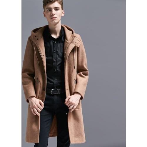 Luxury Wool Overcoat Men With Hooded Hight Quality Solid Color Zipper Pocket Long Style Mens Coats And Jackets Plus Size 5xl 6xl