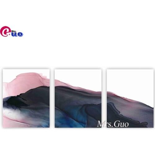 5D DIY Handmade Full Diamond Painting Cross-stitch Kits Diamond Mosaic Embroidery Abstract Painting Blue Pink Lines Triptych