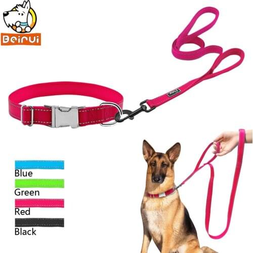 Reflective Dog Collar and Leash Set Nylon Dogs Collars and Leashes with Soft Handlefor Small Medium Large Dogs Pitbull