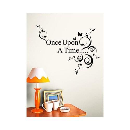 "Once upon a time" wall stickers home decor quote butterfly bedroom decorative removable vinyl 60*38cm hot
