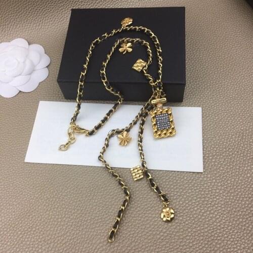 New Arrival Ladies Girls 24K Gold Plated Flower Perfume Bottle Leather Chain Necklace Jewelry