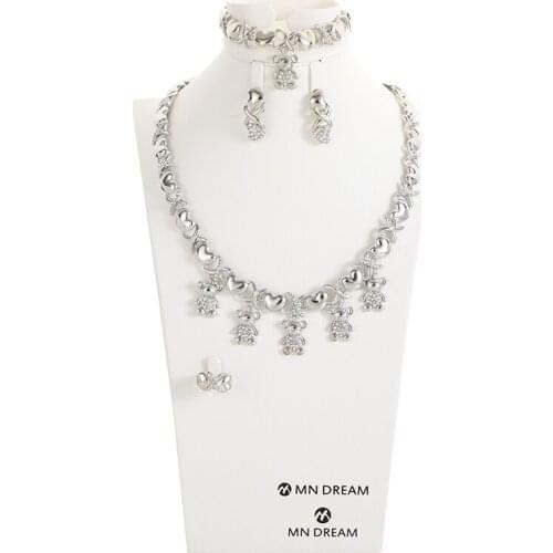 NEW African Jewelry Set Dubai Silver Color Bear Shape Necklace Set Women Customer Nigerian Wedding Brand Jewelry Set Design Gift