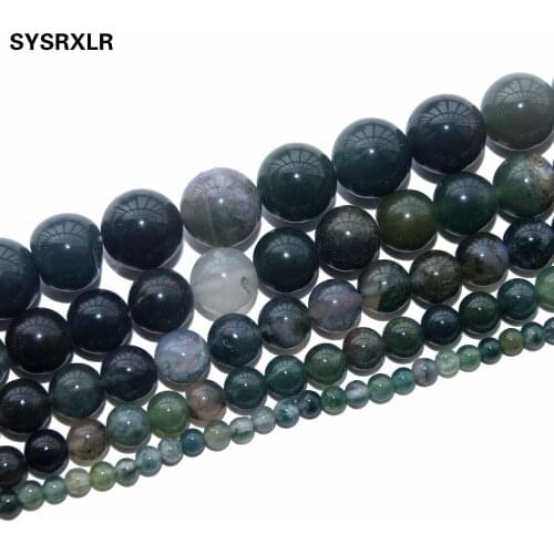 Wholesale Natural Stone Moss Grass Agat Round Loose Green Beads For jewelry Making DIY Bracelet 4 6 8 10 12 MM Strand 15.5