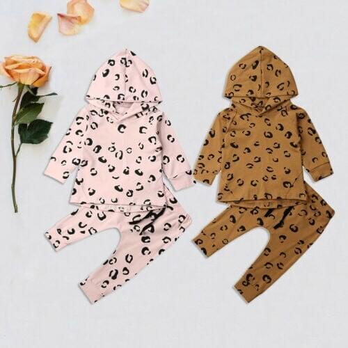 Newborn Baby Girl Leopard Outfits Long Sleeve Hooded Tops +Pants Bottoms Autumn Spring Casual Clothes Set 2pcs Tracksuit