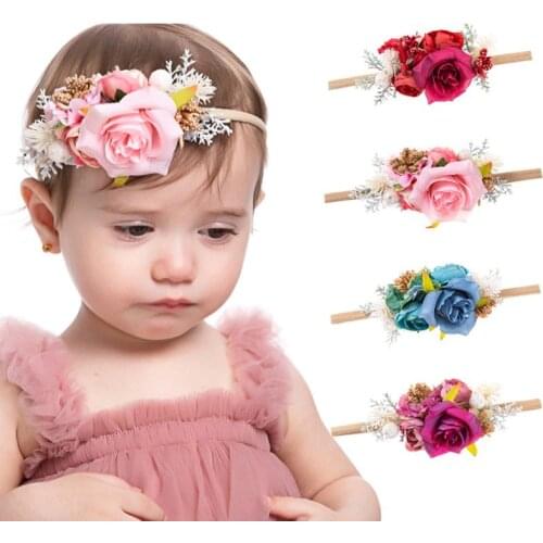 Popular Princess Flower Elastic Headband Hair Accessories Newborn Boys Girls Artificial Floral Photography Prop Infant Headwear
