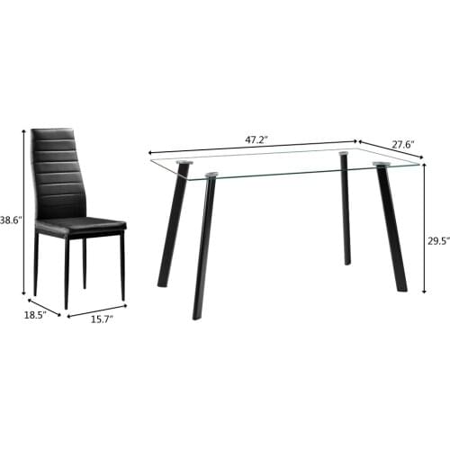 Hot 5 Piece Dining Table Set 4 Chairs Glass Metal Kitchen Room Furniture kitchen table Simple dining table and chair set Black