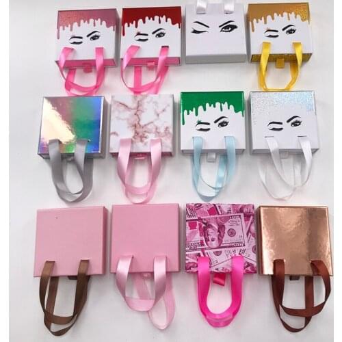 Portable Ribbon Eyelash Box Custom Private Logo 25MM Eyelashes Package