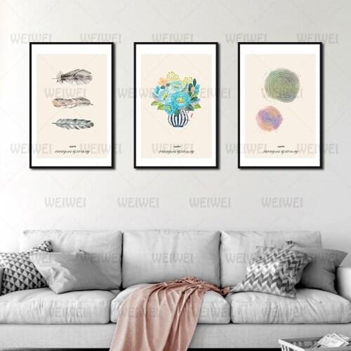 Home Decoration Poster Different Colored Feathers and Annual Rings Canvas Painting Use In Living Room and Bedroom