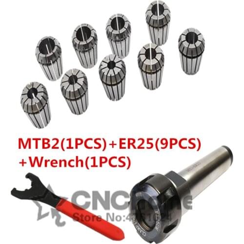 ER25(3 4 5 6 8 10 12 14 16) Spring Clamps 9PCS MT2 ER25+1PCS ER25 Wrench 1PCS Collet Morse Holder Cone For CNC Milling Lathe