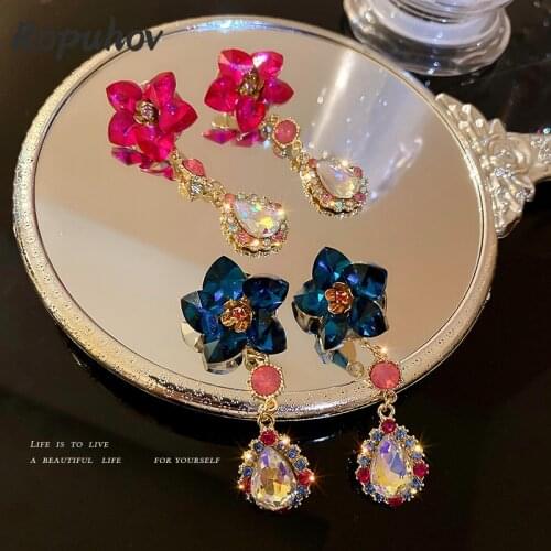 ROPUHOV 2021 New Korean Trendy Jewelry 925 Silver Needle Crystal Diamond Inlaid Flower Earrings Womens