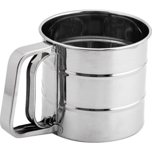 Stainless Steel Shaker Sieve Cup Powder Mesh Crank Flour Sifter with Measuring Scale for Flour Icing Sugar ,Small