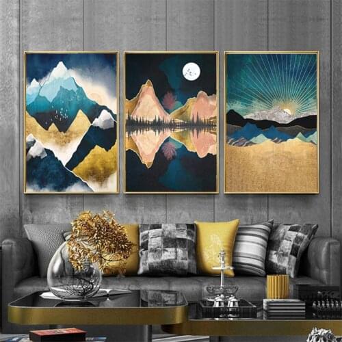 Nordic Minimalist Abstract Landscape Painting Mountain Sunrise Prints Modern Home Decoration Canvas Wall Art Fabric Artwork