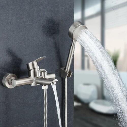 Wall mounted All stainless steel shower mixer faucet Hot and cold water control valve shower set kit with shower head and holder