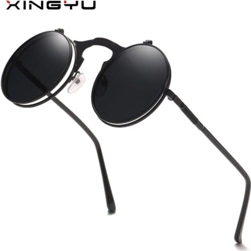 XINGYU Steampunk Sunglasses Round Metal Women Style Retro Flip Circular Double Metal Sun Glasses Men CIRCLE SUN GLASSES UV400