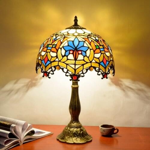 Nordic Modern LED Table Lamps Stained Glass with Vintage Desk Light Bedroom Mediterranean Restaurant Turkish Home Deco Lighting