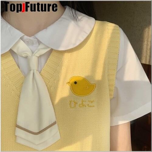 LITTLE YELLOW CHIK Japanese girls Knitted Vest cute versatile sweater school Uniform Cardigans JK UNIFORM embroidery sweater