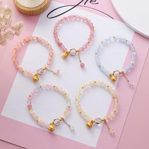 XiaoboACC Korean Crystal Beaded Small Bell Pendant Bracelet