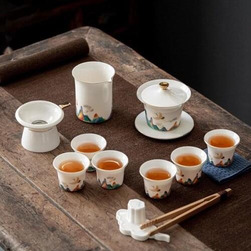 Yangzhi jade porcelain kungfu tea set home guochaofeng Herui Chengxiang tea cup Japanese style tea makingwar ceramictea ceremony