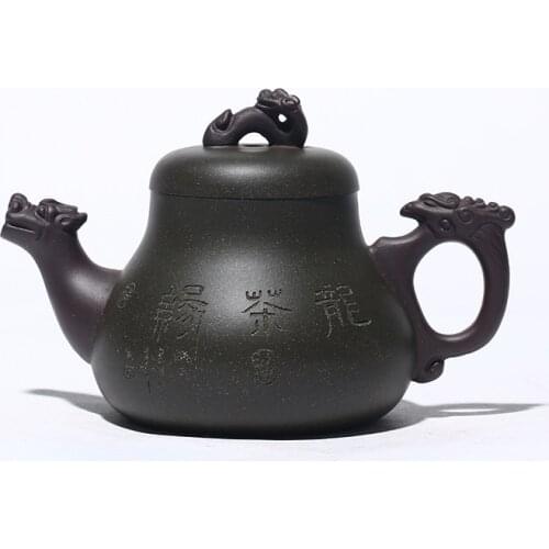 Yixing Purple Clay,Pot Raw Ore Green,Famous Handmade,Dragon Tea Edge Teapot Set,Zisha Kettle,Drinkware,Suit For Green Tea