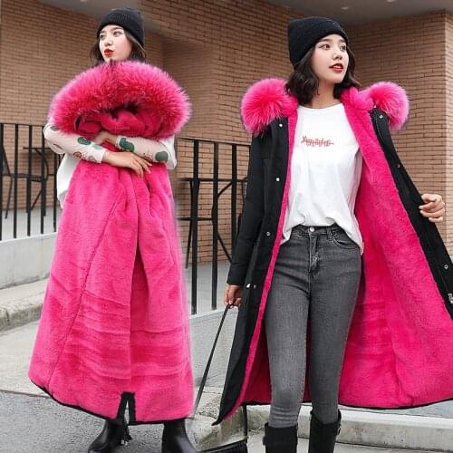 Plus Size Women Jacket 2021 Winter Long Plus Velvet Parka Coat Thick Warm Big Fur Collar Cotton Coats Female Hooded Parka Jacket