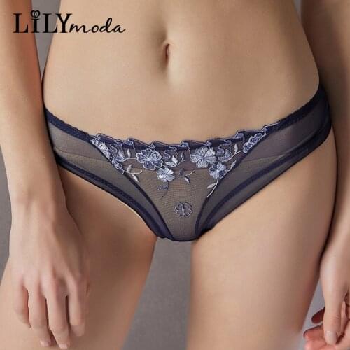 Lilymoda Sexy Sweet Women Ladies Floral Embroidery Lace Mesh Ultra Thin Underwear Female Lingerie Transparent Temptation Briefs