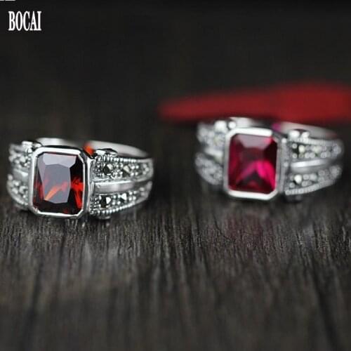 BOCAI 2020 new real S925 sterling silver jewelry female rings Thai fine handmade classic garnet ring for women 925 silver rings