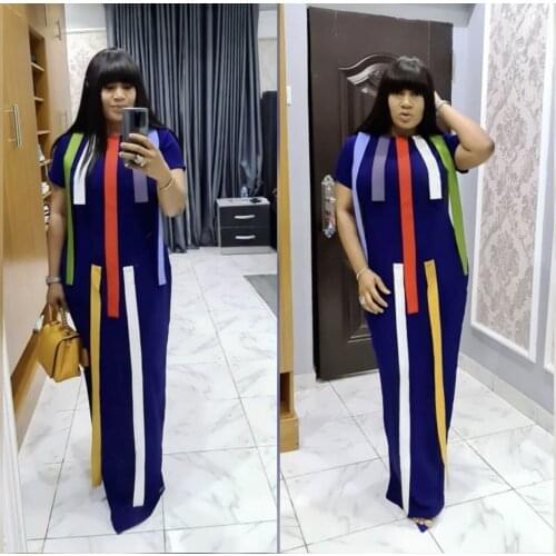 Tilapia loose patchwork solid maxi long women big dress short sleeve african style leisure vestidos