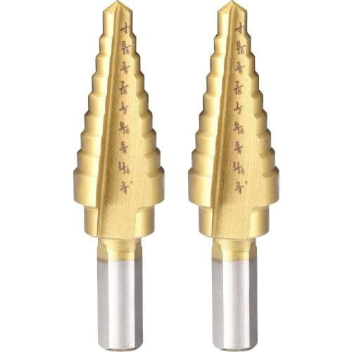 Uxcell Step Drill Bit HSS4241 1/4" to 3/4" 9 Sizes Straight Flutes Triangular Shank for Metal Wood Plastic 2Pcs