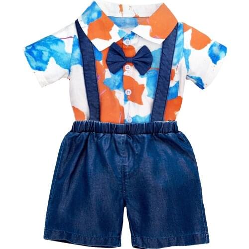 2021 Baby Boys Clothes Children Suit Newborn Tracksuit Formal Dresses Romper+Short 2Ps Costumes For Children 1st Birthday Dress