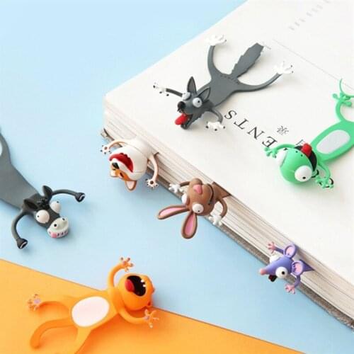 8 styles 3D Stereo colorful Cartoon Animal Style Creative Bookmarks PVC Material Funny Student School Stationery