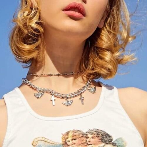 Personalized hip hop cross chain necklace street fashion angel pendant multi-layer necklace