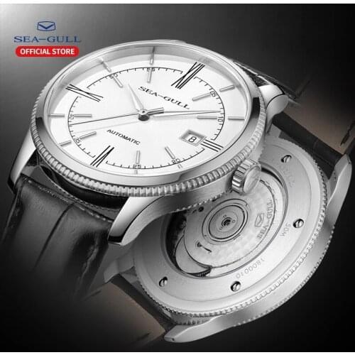 Seagull Top brand Mens Automatic Mechanical Watch Business Single Calendar Casual Watch Leather Strap Sapphire Waterproof Watch