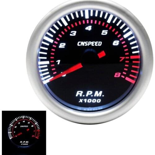 CNSPEED 2Inch 52mm Auto Car Tachometer Tacho Gauge 0-8000 RPM 12V Universal Car Motor White Led Meter Pointer RPM