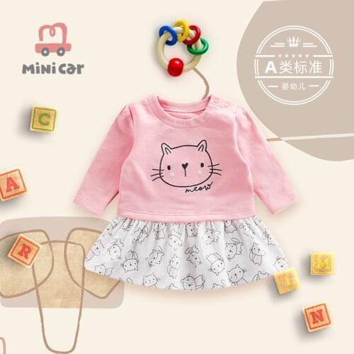 Baby Skirt Pink cartoon spring and autumn long sleeve childrens skirt girl girl one piece skirt