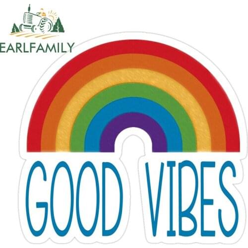 EARLFAMILY 13cm x 12.1cm For Good Vibes Windshield Car Stickers Sunscreen Decal Waterproof Repair Sticker Scratch-Proof
