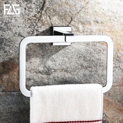 FLG Towel Ring Square Wall Mounted Bathroom Hardware Holder Hanger Brass Bathroom Accessories Chrome Bath Towel Bar