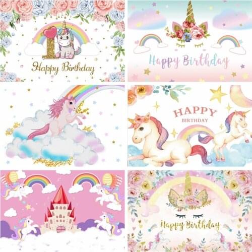 Scopiso Photography Backdrop Baby 1st Birthday Unicorn Party Rainbow Flowers Decoration Poster Photo Background Studio Props