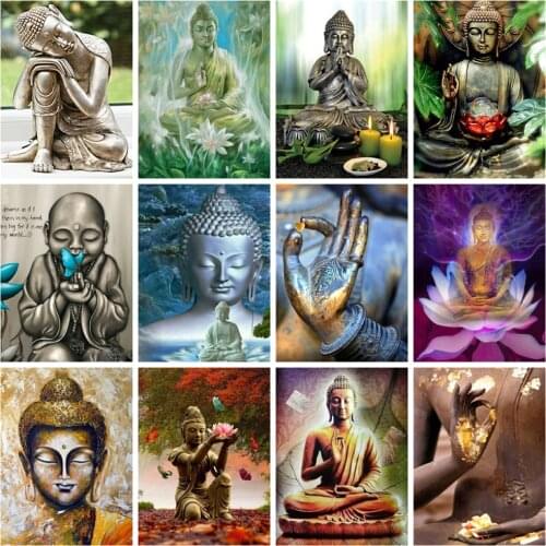 Huacan Full Square Diamond Painting Buddha Home Decor Embroidery Cross Stitch Religion Mosaic Wall Sticker Diamond Art