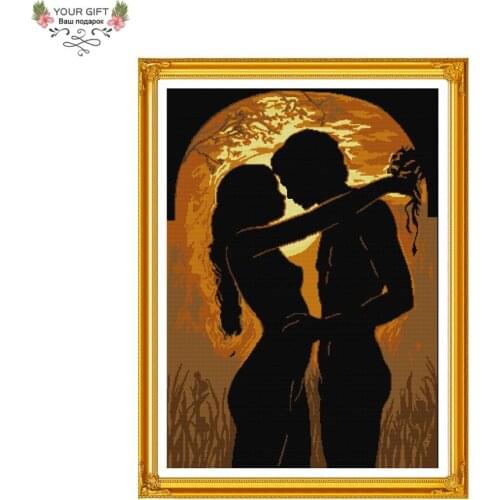 Joy Sunday R515(2) 14CT 11CT Counted and Stamped Home Decor The Young Couple In The Moonlight Embroidery Cross Stitch
