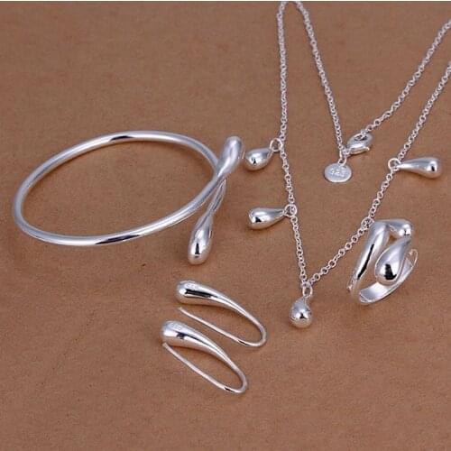 Factory price top quality 925 sterling silver drop jewelry sets necklace bracelet bangle earring ring free shipping SMTS219