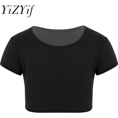 Girls Belly Dance Crop Top Plain Solid Color Short Sleeves T Shirt Crop Top for Belly Dance Sports Gymnastic Tops Daily Wear