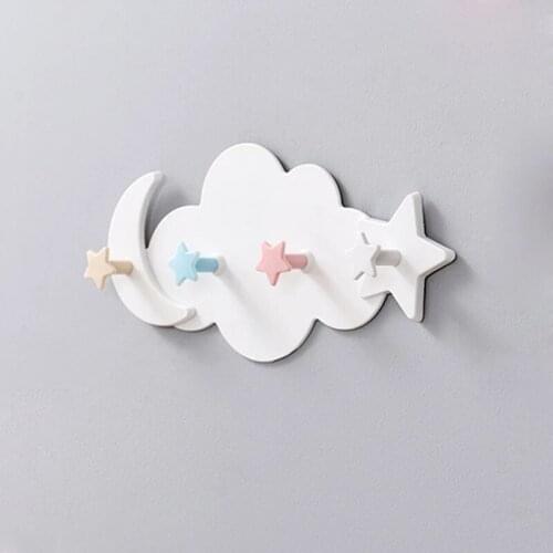 Creative Cute Star Moon Cloud Shape Nail-free Wall Clothes Hooks Kids Room Decorative Key Hanging Hanger Kitchen Storage Hook