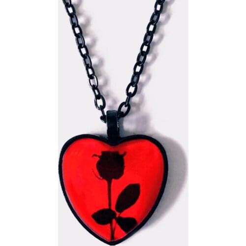 Fashion Black Rose Necklace Red Heart Glass Crystal Pendant Victorian Gothic Witch Jewelry Romantic Valentines Day Gift