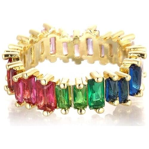 Fashion Womens gold cz ring adjustable rainbow ring zircons colorful crystal copper ring jewelry gift for women