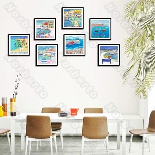 Cartoon Drawing Pictures Canvas Painting Wall Poster Seaside Landscape Plants Animals People for Living Room Bedroom Decoration