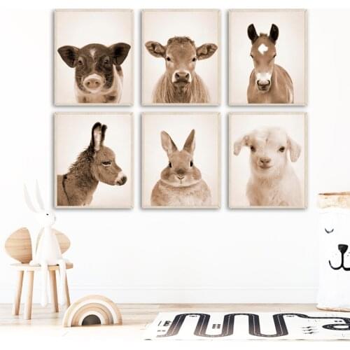 Farm Animals Cow Horse Rabbit Sheep Donkey Wall Art Canvas Painting Nordic Posters And Prints Wall Pictures For Kids Room Decor