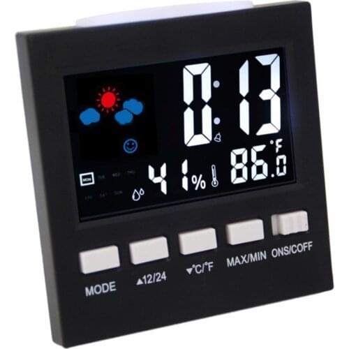 New Home Digital Clock Sound Control Weather Clock Thermometer Hygrometer Backlight Alarm Calendar Temperature Humidity Meter