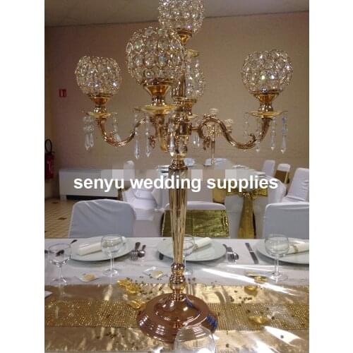 New style wholesale clear bead wedding crystal candelabra glass candle holder for table centerpiece senyu0228