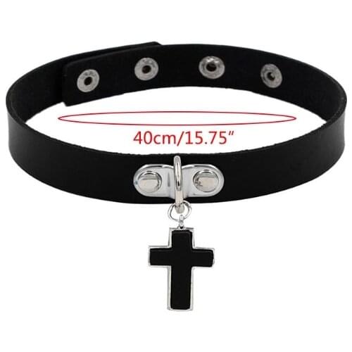 68UD Gothic Spike Punk Leather Necklace Choker Collar Gothic Pu Leather for Men Women Gift