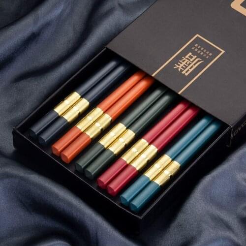 5 Pairs Chopsticks Solid Color Chinese Reusable Alloy Sushi Chopsticks Non Slip High Quality Kitchen Dining Cooking Tableware